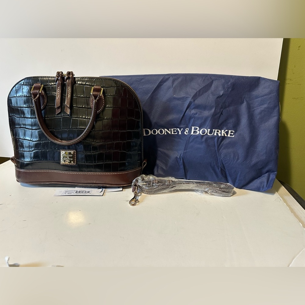 Dooney & Bourke Black and Brown Leather Tote with Structured Design